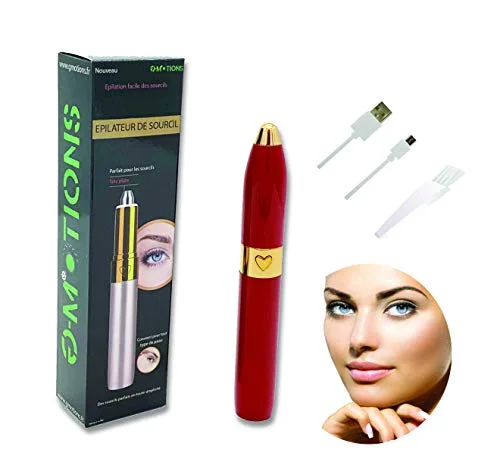 G MOtions Elektrische wenkbrauwsnijder, geurloos, voor vrouwen/mannen, scheerapparaat gezichtdons/wenkbrauwen/lippenhaar/arm met geïntegreerde leds, handleiding in het Frans of USB oplader Rood 3701127503500