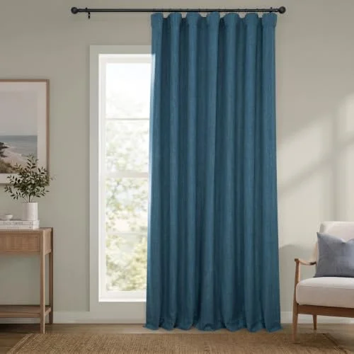 HPD halvt pris draperier extra brett mörkläggande mörkläggningsgardiner i linne (1 panel) 100 x 96, BOCH LN21331 96 DW, berättelseblå 194125026646