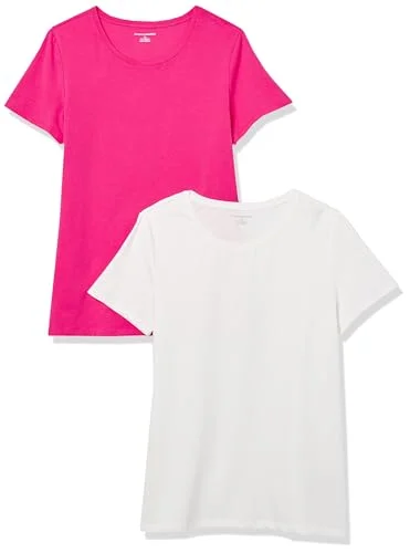 Amazon Essentials Women's Kortärmad T shirt med rund hals klassisk passform, Pack of 2, Ljust rosa/Vit, XXL 191770284674