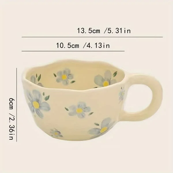 1 st 250ml Mjölkig Gul Handmålad Oregelbunden Mugg, Tulpan Keramikmugg Blue LC-TM-126