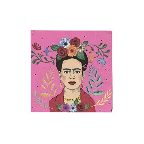 Rosa Frida Kahlo cocktailservetter engångsservetter för födelsedag, mexikansk festtema, Fiesta, sommar decoupage paket med 20 5052715093032
