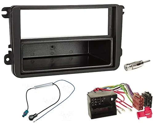 Audioproject A123 Bilradio installationsset kompatibelt med VW Golf V Touran Passat 3C Caddy Skoda Octavia Seat Radiopanel Radioadapter 2 x antennadapter Fakra ISO DIN fack 4260403391235