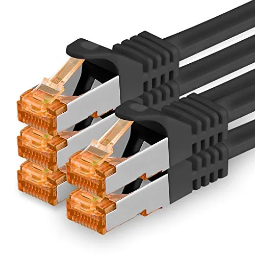 1aTTack.de 3,0 m Cat.7 nätverkskabel svart 5 stycken Gigabit Ethernet LAN kabel 10 000 Mbit S patchkabel Cat7 FTP PIMF avskärmning LSZH råkabel Rj45 kontakt Cat 6a x 3 meter 4251073689210