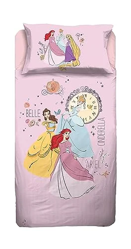 Princess enkelsäng, set för Disney överlakan, örngott med hörn, örngott, rosa, Disney, 100% bomull, officiell produkt 8300252062996