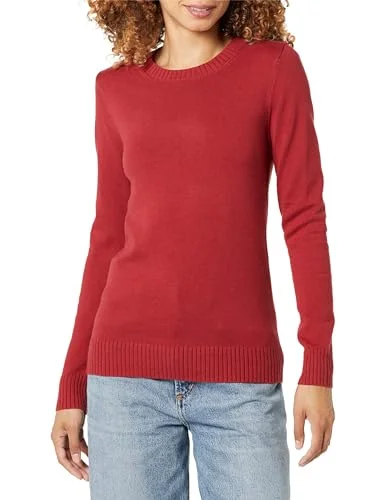 Amazon Essentials dam 100% bomull rund hals tröja (finns i plusstorlek), mörkröd, X Small 196433508654