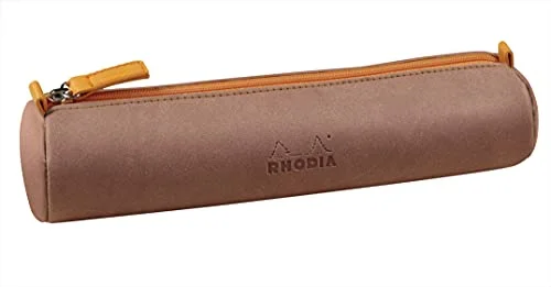 Rhodia 318992C rund pennfodral (21,5 x 5 cm, konstläder, elegant och praktisk, dragkedja greppplatta, perfekt för resor) 1 st, elfenben 3037923190027