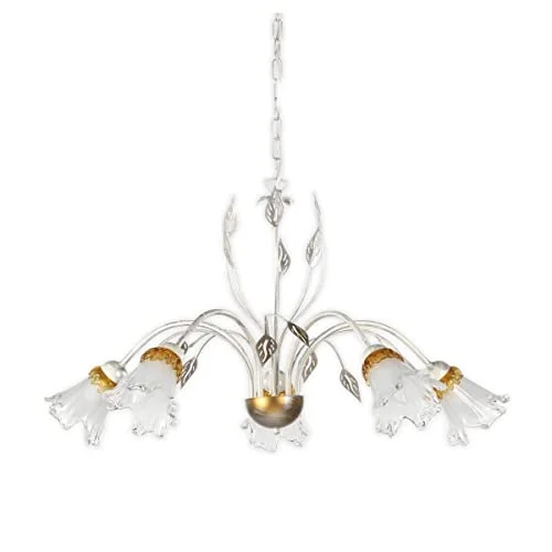 Onli Lancia pendellampa i vitmålad metall med guld och glas Calla Lily nyanser 5 Luci Argento/Oro 8030626534223