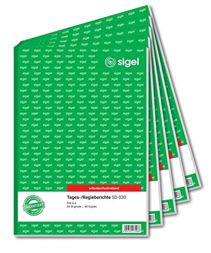 Sigel SD030/5 dagrapport/regulator A4, 2 x 40 blad, självskrivande, 5 pack 4004360973000
