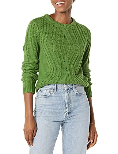 Amazon Essentials dam 100% bomull crewneck kabeltröja, grön, liten 195111557090