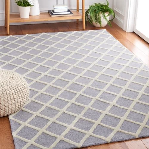 SAFAVIEH Diamantmatta för vardagsrum, matsal, sovrum Cambridge kollektion, kort lugg, i silver och elfenben, 122 x 183 cm 683726776635