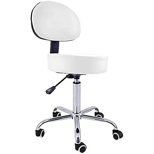 QUIRUMED Pall med ryggstöd, krombas, 5 hjul och gaslyft, vit färg, metallstruktur, konstläder, stoppning hög densitet, justerbar höjd, upp till 150 kg 8435270763812
