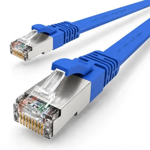 0,5 m blå 1 stycke CAT.7 Gigabit Ethernet LAN platt bandkabel (RJ45) nätverkskabel rå kabel (10Gbit / s) installationskabel tunn kompatibel med Cat.5 Cat.5e Cat.6 4251073629063