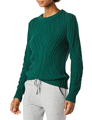 Amazon Essentials dam 100% bomull crewneck kabeltröja, mörkgrön, X Large 195111557182