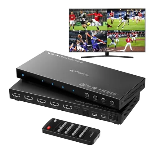 4 x 1 HDMI multiviewer omkopplare med PIP, Portta Quad Multi Viewer, i sömlös switch Toslink, 3,5 mm ljudutgång stöder 1080p 60 Hz, 6 visningslägen, 4895260400013