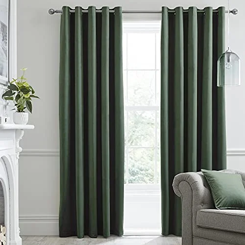 Laurence Llewelyn Bowen Montrose Blackout, B 66 x L 54 (168 137 cm), sammet vardagsrum och sovrum, mörk termo/öljettgardiner, polyester, olivgrön 5056387735337