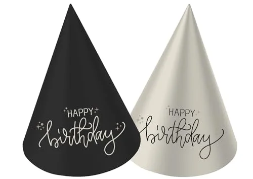 Folat 68692 Födelsedagsdekoration svart, creme, champagneguld minifesthattar Crème Noir 10 cm 6 stycken en chic och charmig grattis på födelsedagen 8714572686921