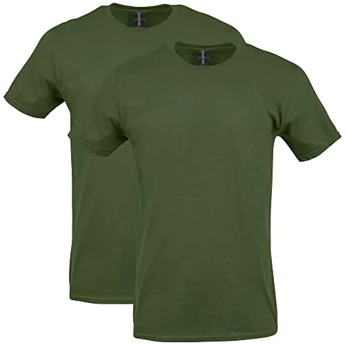 64000 Gildan Softstyle kortärmad t shirt för män, Militärgrön (2 pack), L 192370504643
