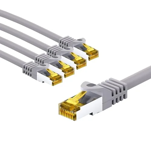 goobay 66091 CAT7 nätverkskabel i en uppsättning med 5/patchkabel skärmad S/FTP/CU Ethernet kabel, PiMF, LSZH/Cat 7 kabel 10 Gbits/grå/5 x 5 m 4040849660917
