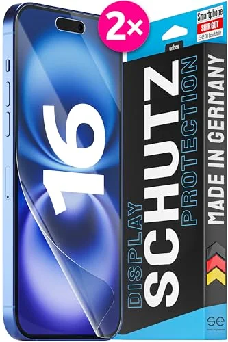 2 x se® 3D skyddsfilm transparent för Apple iPhone 16, självläkande, 100 % fingeravtryck och FaceID, enkel, bubbelfri installation, ultra-klar, stöttålig reptålig, tillverkad i Tyskland 4262485461431