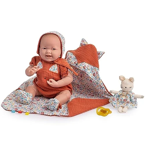 JC TOYS Nyfödd La Newborn docka på 38 cm, mjuk kropp, naturkollektion, med blomkläder, napp och plysch, designad i Spanien av Berenguer, +2 år 43657187922