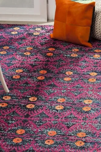 Safavieh tvättad matta tidstroget mönster, MNC213, vävd polypropylen, rosa/flerfärgad, 160 x 230 cm 683726952558