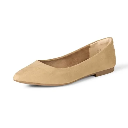 Amazon Essentials dam spetsig tå balett platt, beige mikrosuede, 42.5 EU Bred 840809193608