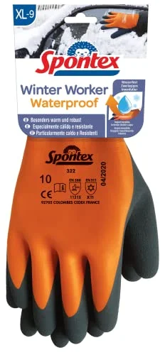 Spontex Winter Worker Waterproof handskar, vattentäta arbetshandskar med tvålagersfoder, högt köldskydd, latexbeläggning, storlek XL, 1 par, 12322089, orange/svart, XL (1 par) 3384123220895