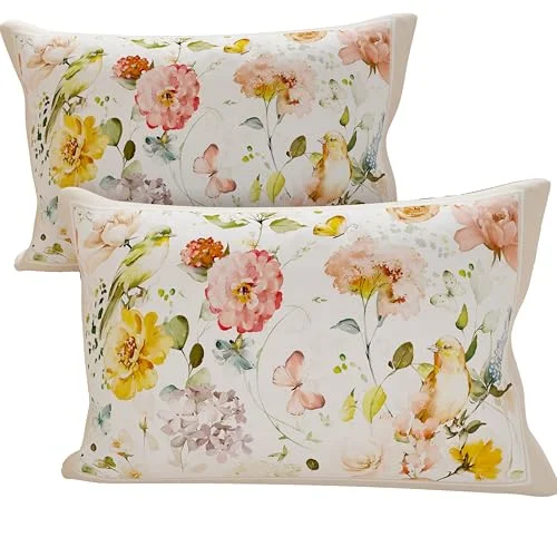 PETTI Hantverkare Italienska Par örngott Sängkuddar, Digital Printing Design Blommig 06, 100% Microfiber Anallergisk, Made in Italy 8056992313378