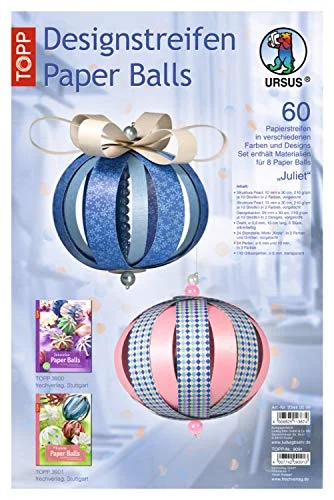 Ursus 23440099 designremsor Paper Balls Juliet, 60 remsor och tillbehör för 8 dekorbollar 4008525113874