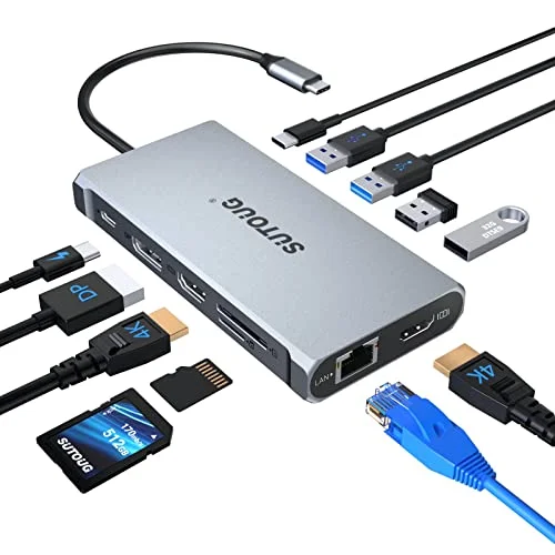 SUTOUG 12 i 1 USB C hubb, dockningsstation, trippelskärmar bärbar dockningsstation för MacBook Pro och Windows (2 HDMI, DP, 100 W PD, SD/TF kortläsare, 3 3.0 portar), MAC OS stöder endast 779172021488