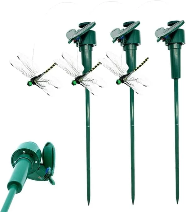 1/2/3/4-pack 3D Trollslända Trädgårdsdekoration – Sol- och Batteridriven, Realistisk PVC Trollslända på Blompinne_TF_TF 3-Pack TR101-58040-4