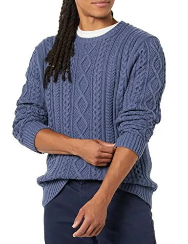 Amazon Essentials Herr långärmad 100% bomull fiskare kabel rund hals tröja, mörkblå, X Small 196433516864