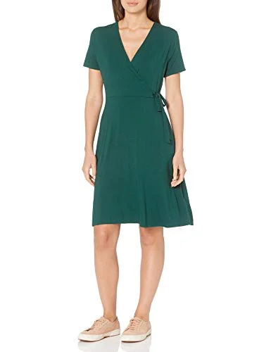 Amazon Essentials kortärmad damklänning, fejk wrap klänning, jadegrön, Large 195111806624