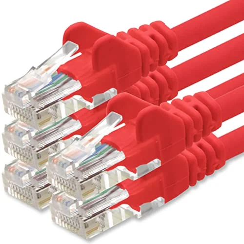 1aTTack.de nätverkskabel Cat.6 röd 5X 0.5m (set) CAT6 Ethernet kabel LAN 1000 Mbits (PoE) patchkabel 4251073653563