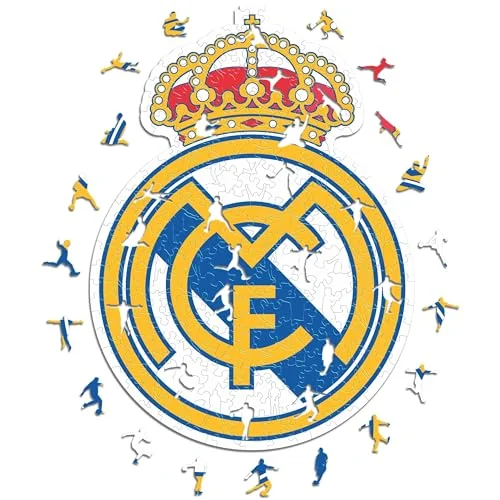 Iconic Puzzles, Logotyp Real Madrid, Officiell produkt, Träpussel för vuxna och barn, 100% hållbart trä, storlek M 250 bitar 806812094196