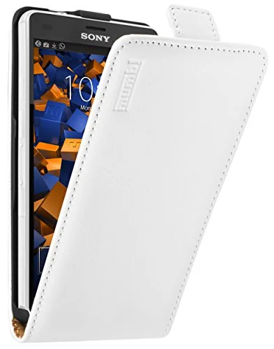 mumbi äkta läder flip fodral kompatibel med Sony Xperia Z3 kompakt skal väska case plånbok, vit 4250261496012