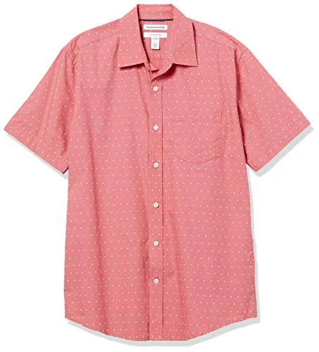 Amazon Essentials mäns normal passform kortärmad poplin skjorta, korall rosa vita prickar, X Small 194223527731
