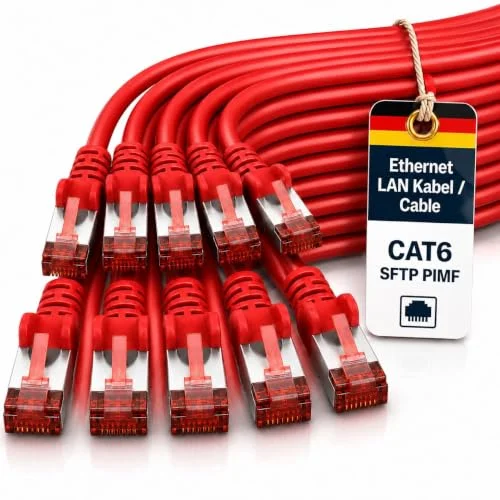 1aTTack.de 0,25 m Cat6 Ethernet kabel Lan Patch Cat 6 kablar Internet Rj45 kontakt 1 Gbit/s SFTP PIMF för strömbrytare, router, modem, dator, spel, TV, patchfields röd 10 stycken 4250344827160