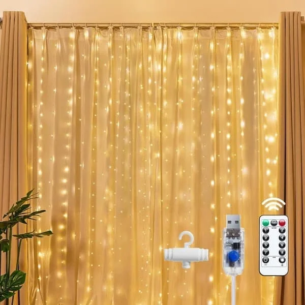 1/2-Pack Gardinljus – 3x3m Ljusslinga 300 LED Julbelysning, USB-driven med 8 Ljuslägen och Fjärrkontroll YX2025-57398 1/2-Pack Gardinljus – 3x3m Ljusslinga 300 LED Julbelysning, USB-driven med 8 Ljuslägen och Fjärrkontroll YX2025-57398