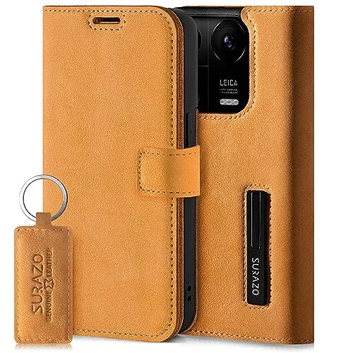 Surazo Plånboksfodral i läder Kompatibelt med Xiaomi 14 5G Smartphonefodral Stativ, RFID blockering, magnetstängning, 3 Fack för Bankkort Handgjort europeiskt 5904223610372