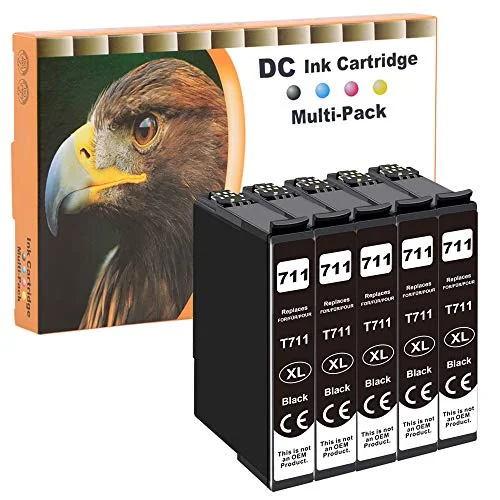 5 x 15 ml BLACK D&C skrivarpatroner kompatibla med Epson 71-XL T-711 Stylus B-40 BX-300 BX-310 BX-600 BX-610 S-21 SX-100 SX-105 SX-115 SX-205 SX-210 SX-215 SX-218 SX-400 DX-8450 DX-9400 641126494238