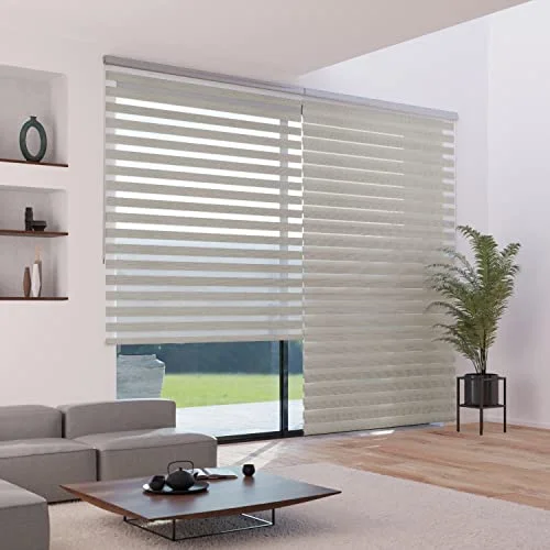 MADECOSTORE Dubbel nattrullgardin beige L154 x H250 cm borrfäste kromkedja 3570607751058
