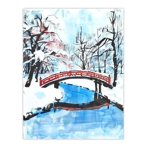 Artery8 Japanese River Bridge in Winter Forest Landscape Living Room Large Wall Art Poster Print Thick Paper 18X24 Inch 5063315923018