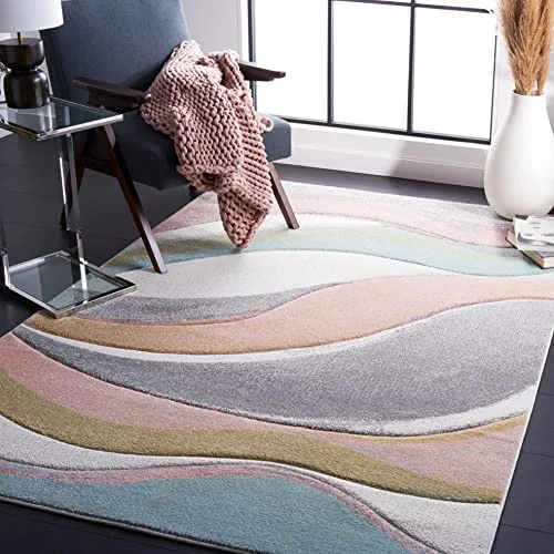 SAFAVIEH Samtida matta för vardagsrum, matsal, sovrum hollywood kollektion, kort lugg, grå och rosa, 79 x 152 cm 195058534321