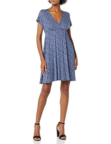Amazon Essentials Surplice klänning för kvinnor (finns i plusstorlek), marinblå djurtryck, liten 196433143602