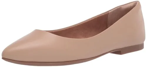 Amazon Essentials dam spetsig tå balett platt, beige fuskläder, 35.5 EU 840809194292