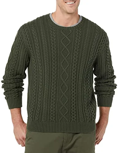 Amazon Essentials långärmad herr 100% bomull fiskare kabel rund hals tröja, mörk oliv, medium 196433516871