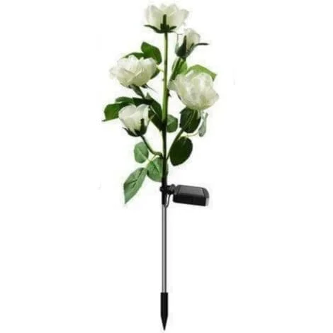 1 Floral Solar Garden Lamp with 5 Rose-Shaped Heads – LED Light (White) HY-ZR-081712494
