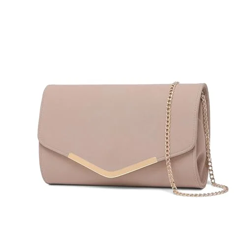 Miss Lulu damer kuvert clutch elegant aftonväska brudväska kuvertväska handväska med kedja för bröllop fest bal, ROSA 6976821850909
