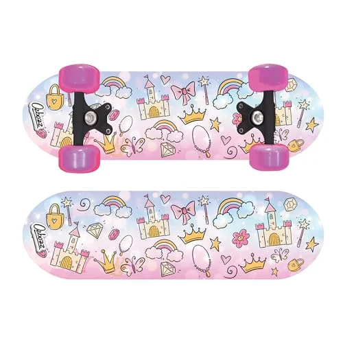 OzBozz PRINCESSES SKATEBOARD MED FLASHANDE hjul 17 tums däck vacker prinsessgrafik lyser upp när du rör dig, blandade mönster och färger 5021813218579